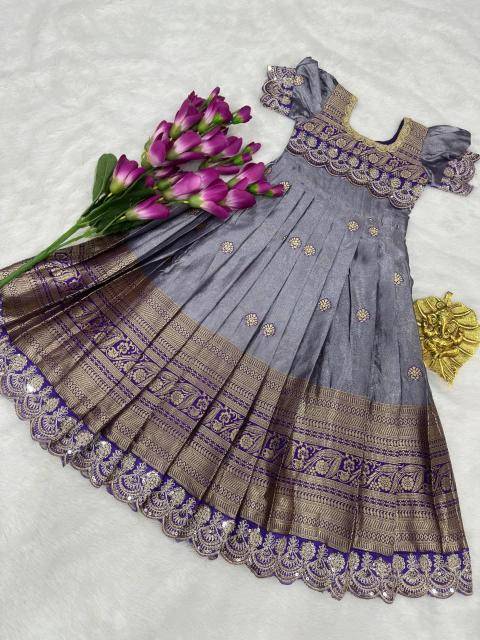 kids gown Simmer silk Purple Children clothing wholesale in Kolkata